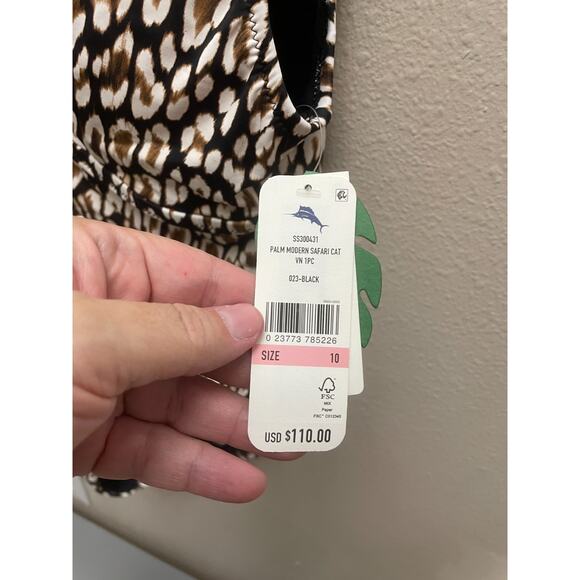 Tommy Bahama Palm Modern Safari Cat V-Neck One Piece Swimsuit Size 10 NWT - Picture 8 of 12